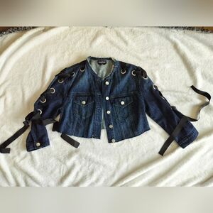 Bebe Blue Denim Jacket with Frayed Edges